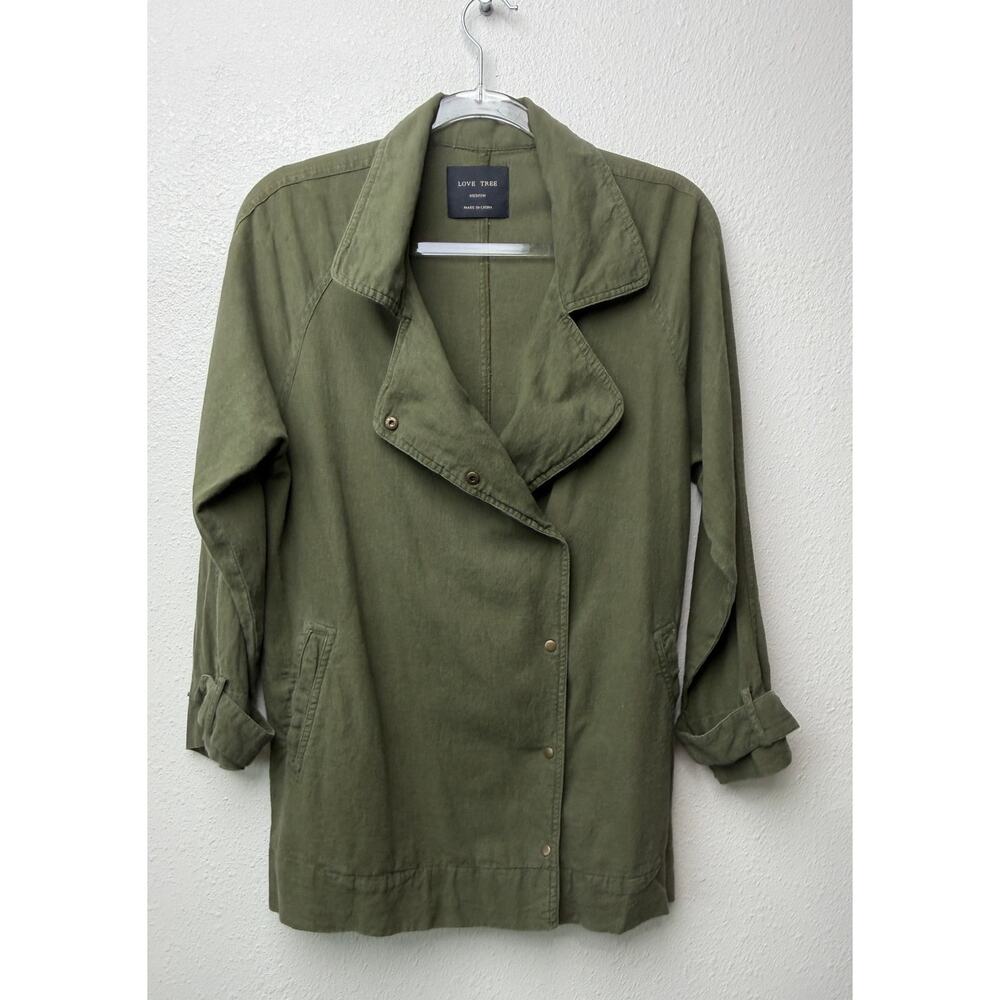Love Tree Olive Linen Blend Moto Jacket Women's M - Picture 6 of 15